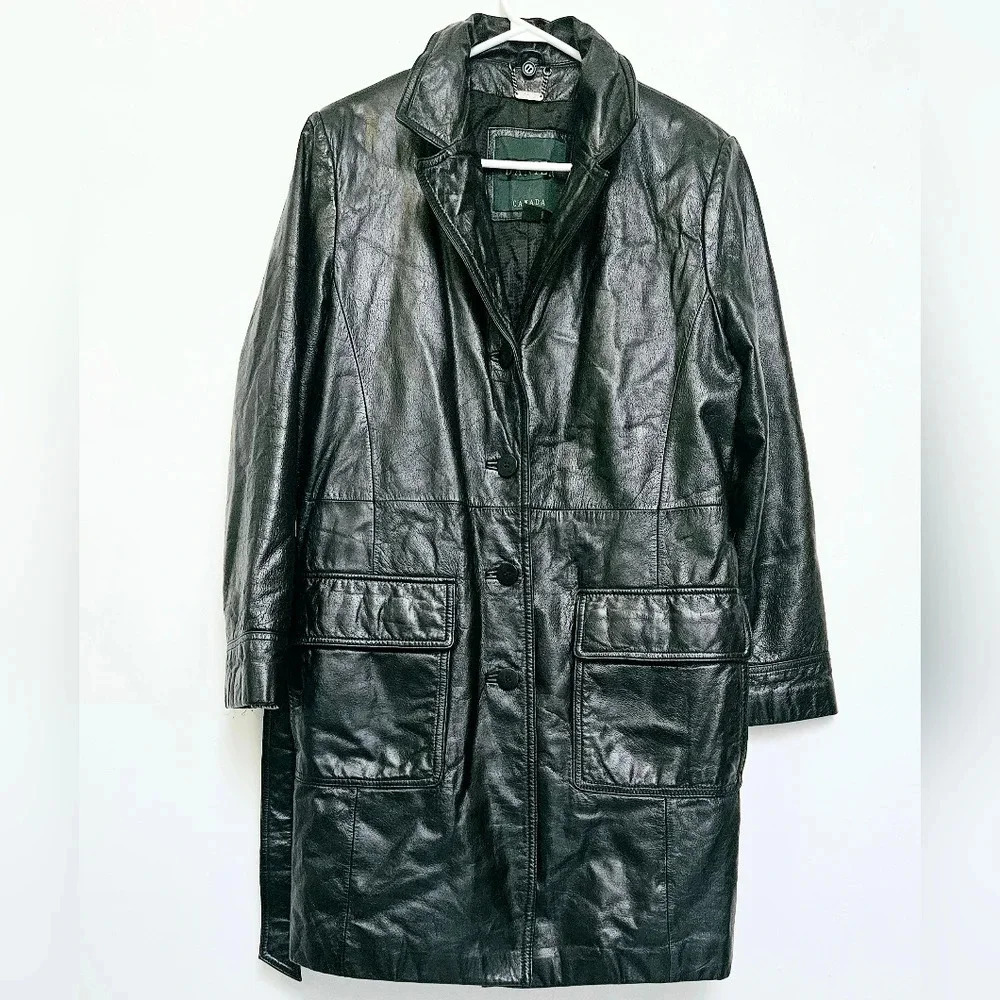 Danier 100% Leather Belt Thermolite Insulated Button Down Long Jacket S M 8 US